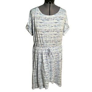 Just Be Dress Blue White Stripes Boatneck 2X